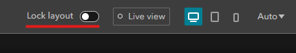 The Experience Builder header bar with the Lock layout toggle visible. The toggle should be set to off to enable widget resizing and repositioning.